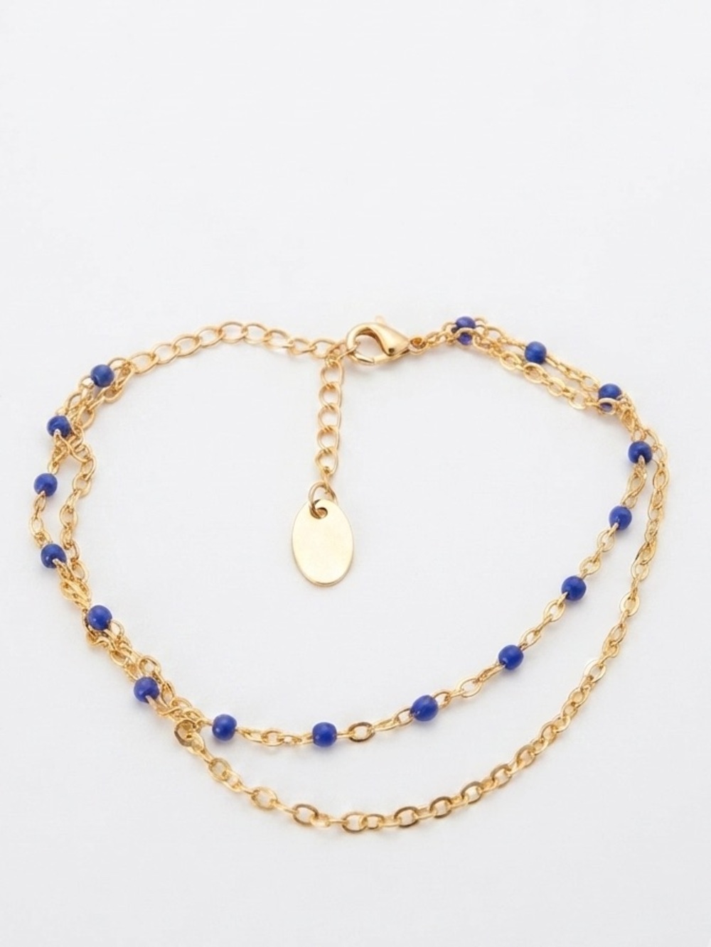 6 Pieces of Plunder Gold Double Chain bracelets  with Blue Beads